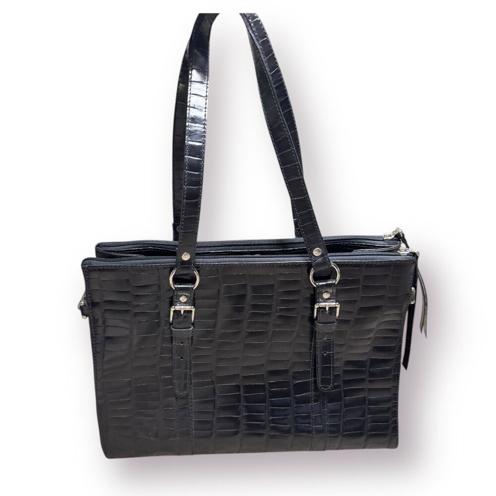 Matteo Mio Black Croc Embossed‎ Shoulder Bag Floral Interior Vintage Rare Bag